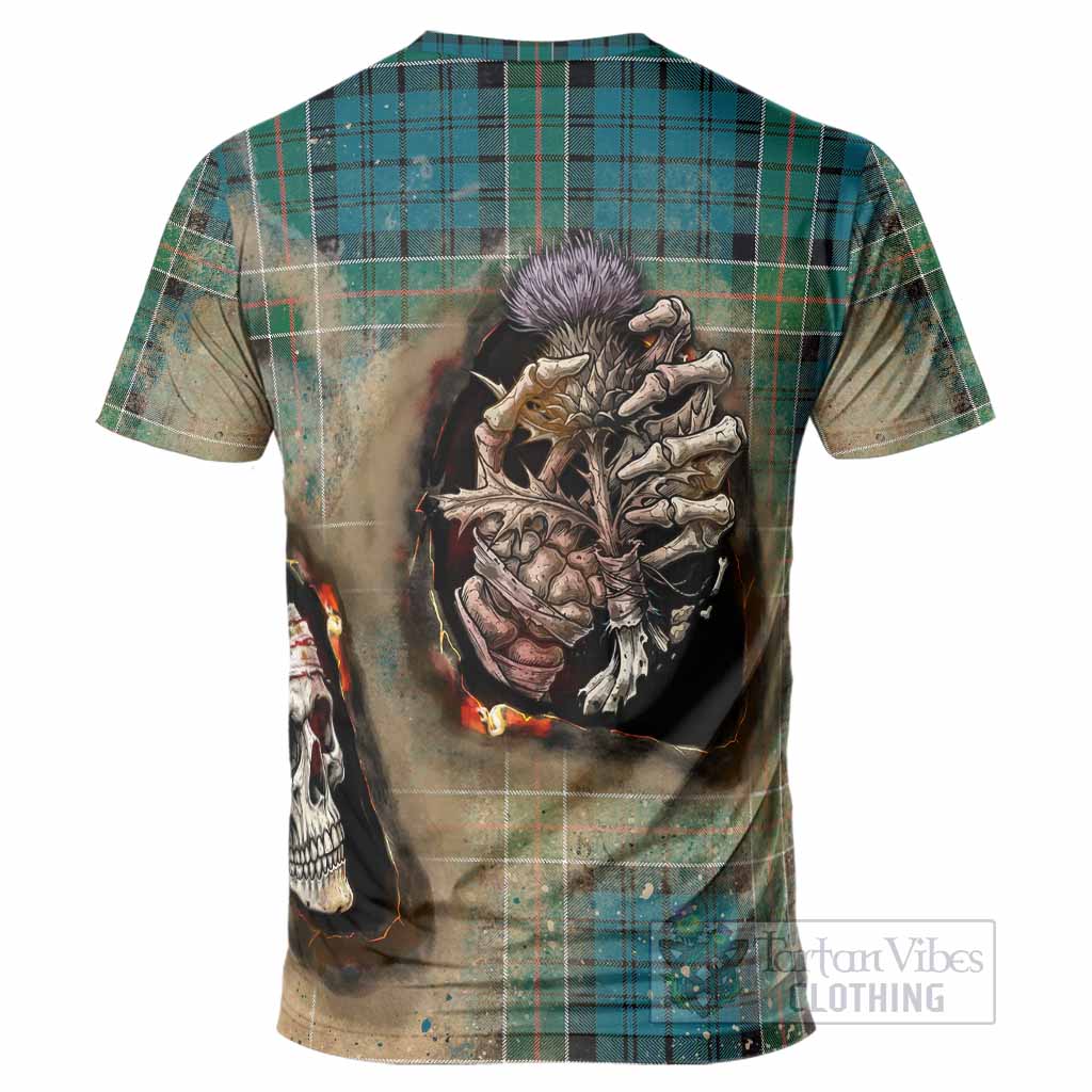 Kirkpatrick Tartan T-Shirt Halloween Skeleton With Thistle Burning Effect