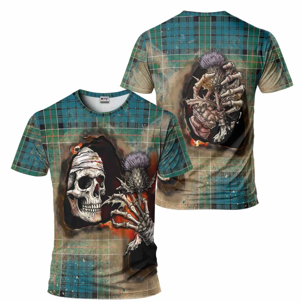 Kirkpatrick Tartan T-Shirt Halloween Skeleton With Thistle Burning Effect