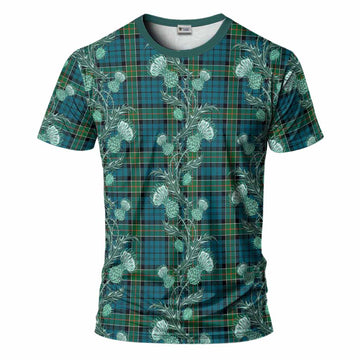 Kirkpatrick Tartan T-Shirt Seamless Scottish Thistle Flowers