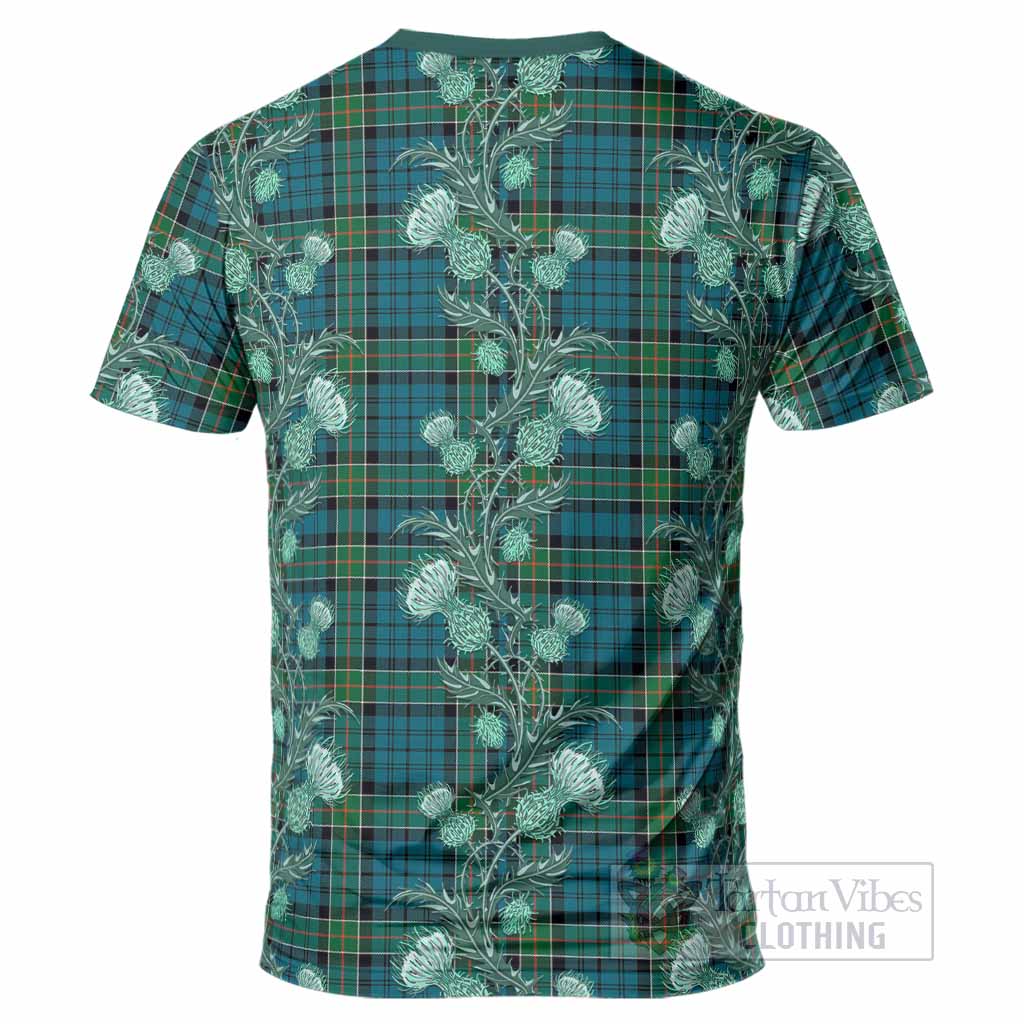 Kirkpatrick Tartan T-Shirt Seamless Scottish Thistle Flowers