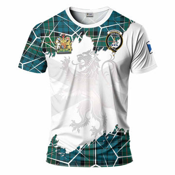 Kirkpatrick Tartan T-Shirt with Family Crest and Lion Rampant Grunge Style
