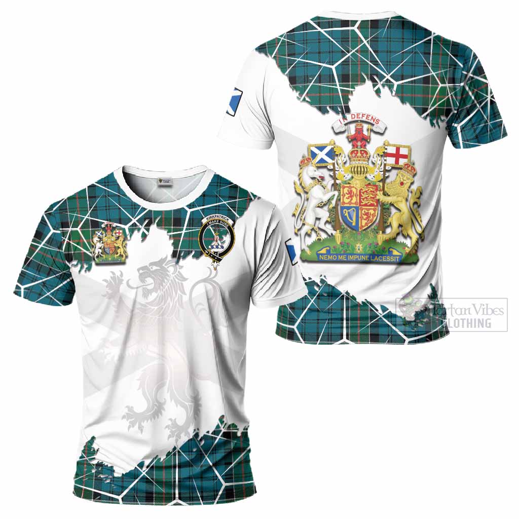 Kirkpatrick Tartan T-Shirt with Family Crest and Lion Rampant Grunge Style