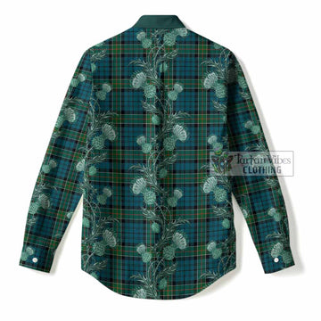 Kirkpatrick Tartan Women Casual Shirt Seamless Scottish Thistle Flowers