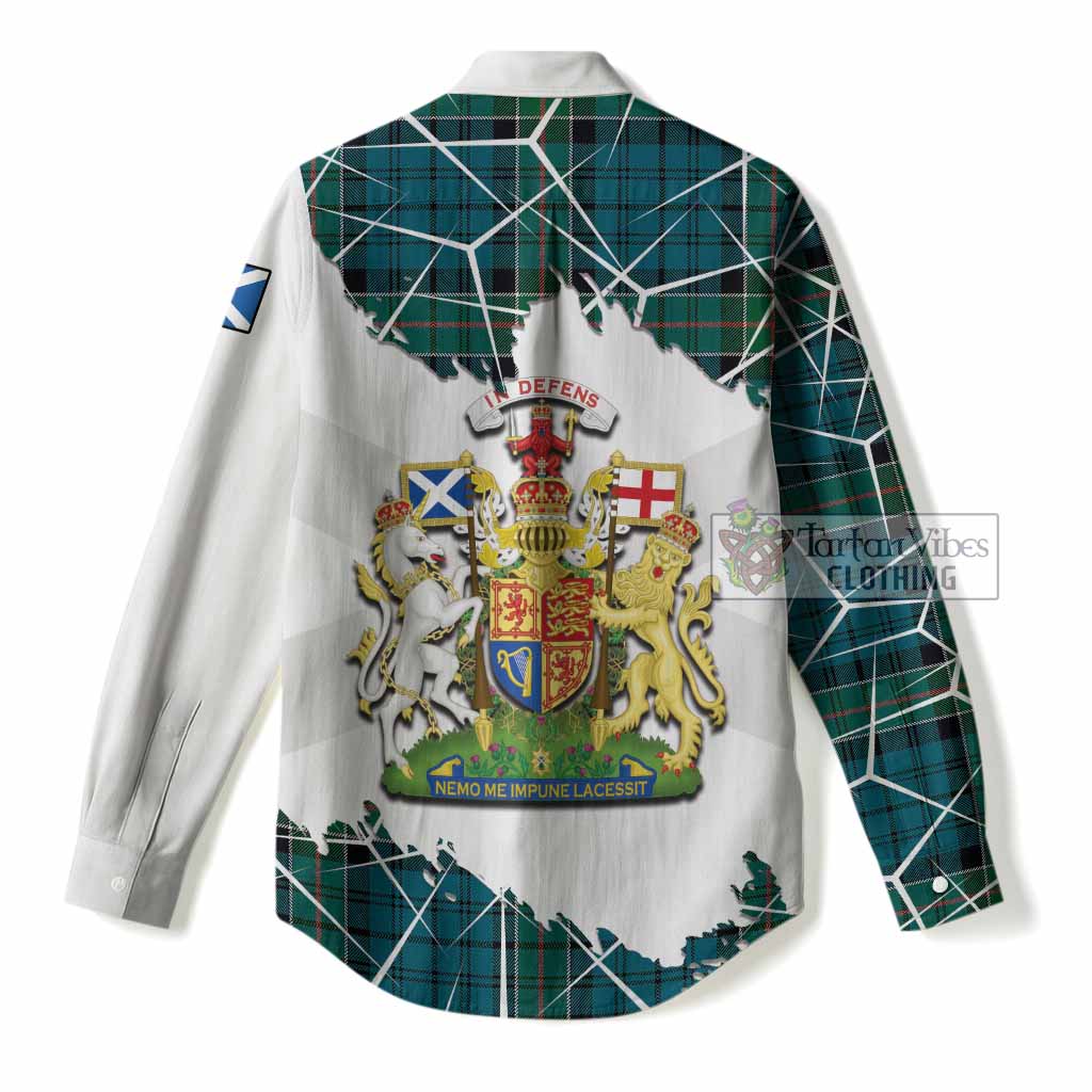 Kirkpatrick Tartan Women Casual Shirt with Family Crest and Lion Rampant Grunge Style