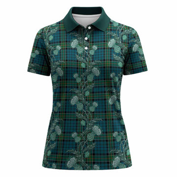 Kirkpatrick Tartan Women Polo Shirt Seamless Scottish Thistle Flowers