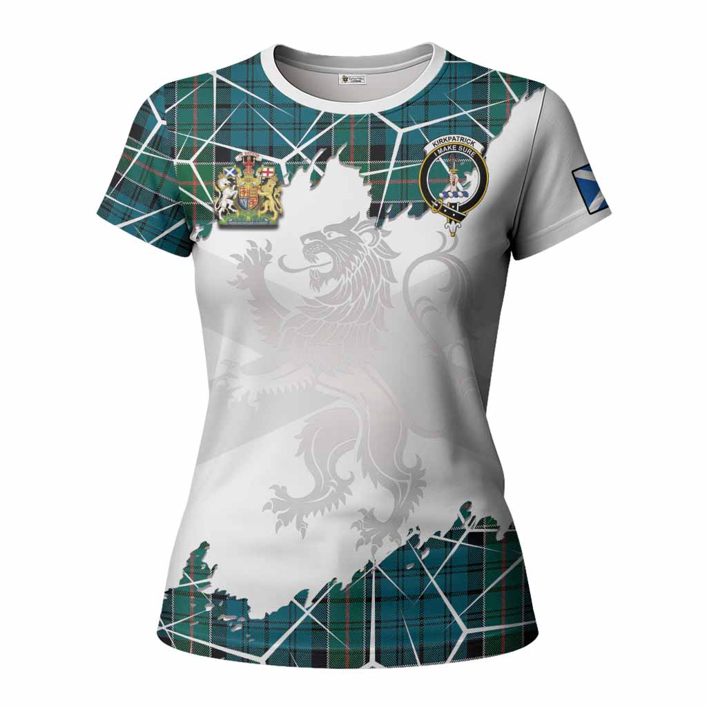 Kirkpatrick Tartan Women T shirt with Family Crest and Lion Rampant Grunge Style