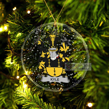 Kyle Irish Clan Christmas Glass Ornament with Coat of Arms Transparent Glass Circle - 2D-tartanvibesclothing
