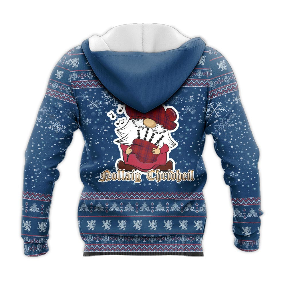 Kyle Clan Christmas Knitted Hoodie with Funny Gnome Playing Bagpipes - Tartanvibesclothing