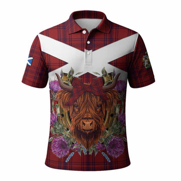 Kyle Tartan Polo Shirt Scottish Thistle Heilan Coo