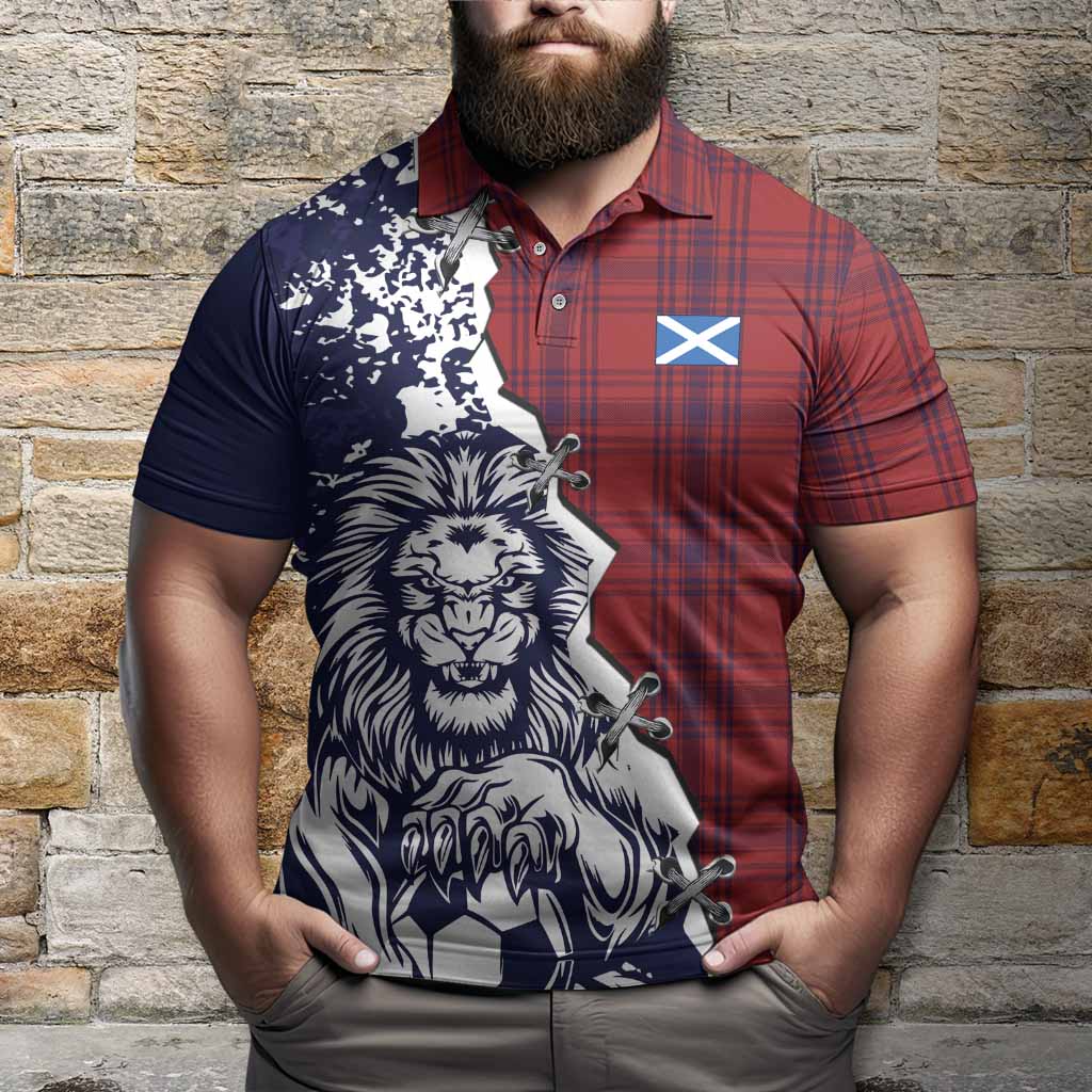 Kyle Tartan Scottish Polo Shirt Angry Lion With Soccer Ball Style