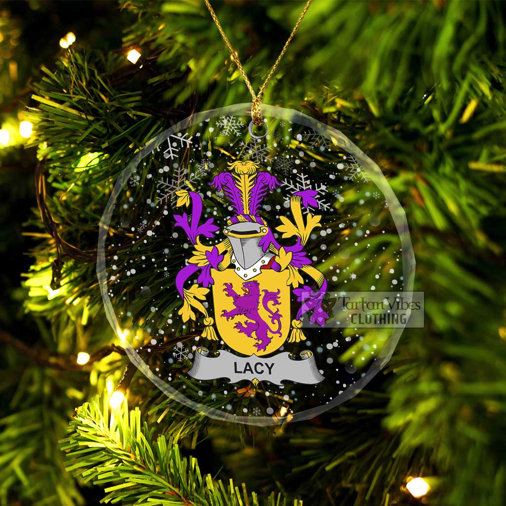 Lacy Irish Clan Christmas Glass Ornament with Coat of Arms Transparent Glass Circle - 2D-tartanvibesclothing