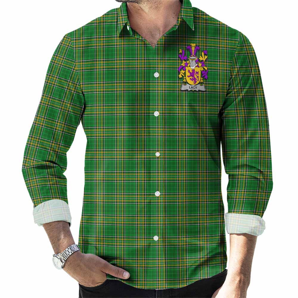 Lacy Irish Clan Tartan Long Sleeve Button Up with Coat of Arms Men's Shirt - Tartan Vibes Clothing