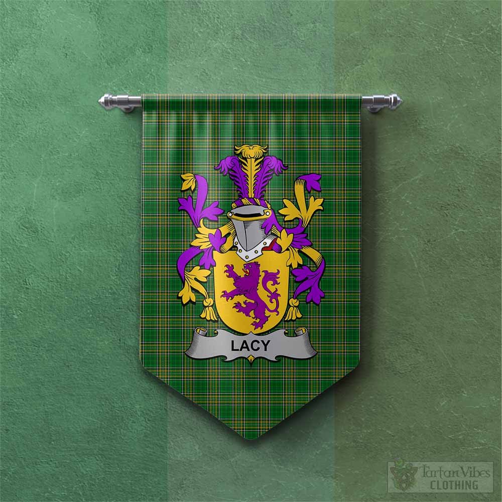 Tartan Vibes Clothing Lacy Irish Clan Tartan Gonfalon, Tartan Banner with Coat of Arms