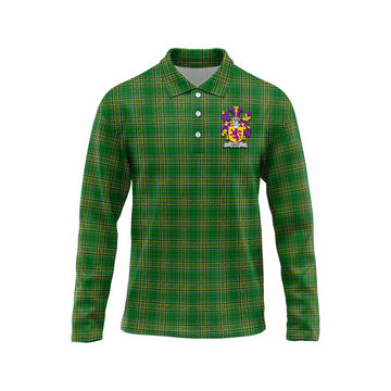 Lacy Irish Clan Tartan Long Sleeve Polo Shirt with Coat of Arms Unisex - Tartan Vibes Clothing