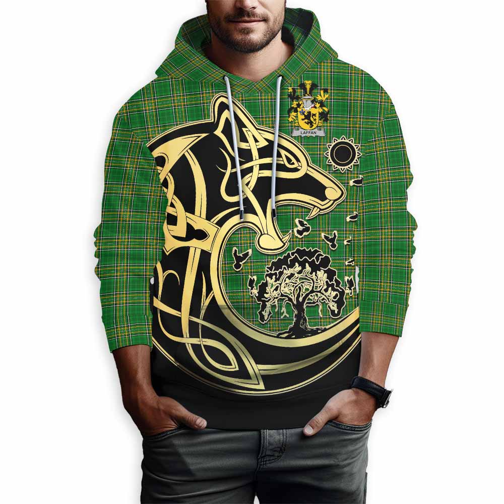Tartan Vibes Clothing Laffan Irish Tartan Hoodie with Coat of Arms Celtic Wolf Style