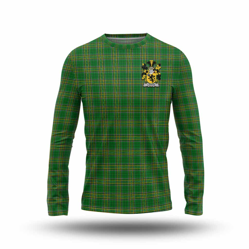 Tartan Vibes Clothing Laffan Irish Clan Tartan Long Sleeve T-Shirt with Coat of Arms