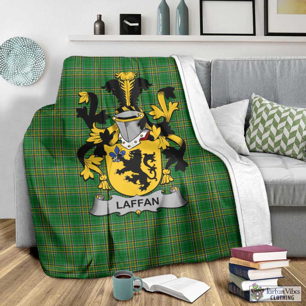 Tartan Vibes Clothing Laffan Irish Clan Tartan Blanket with Coat of Arms