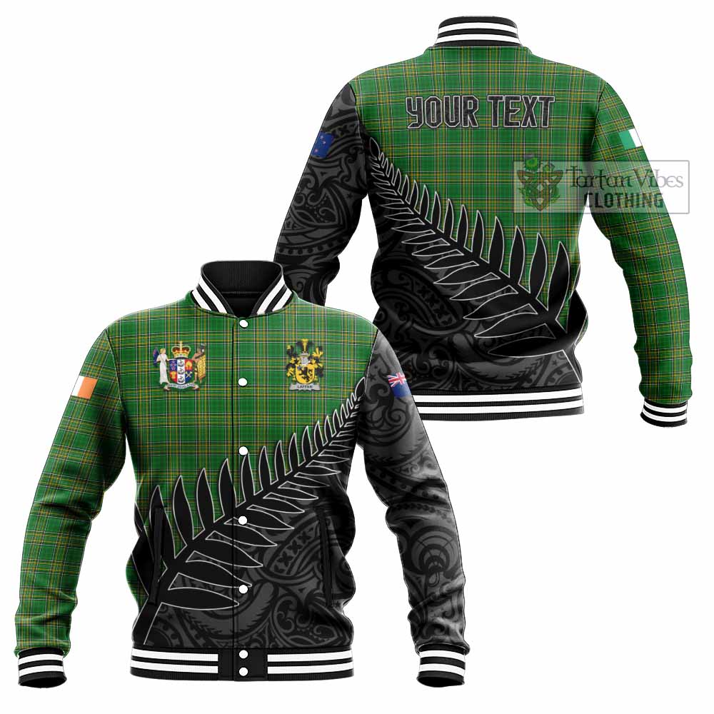 Tartan Vibes Clothing Laffan Irish Clan Tartan Baseball Jacket with Coat of Arms New Zealand Silver Fern Half Style