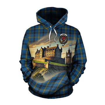 Tartan Vibes Clothing Laing Tartan Family Crest Cotton Hoodie with Scottish Ancient Castle Style