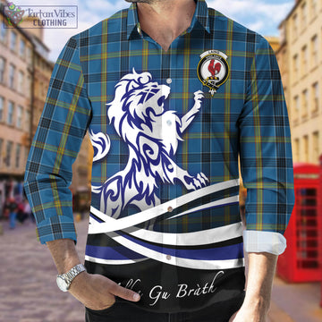 Laing Tartan Long Sleeve Button Up Shirt with Alba Gu Brath Regal Lion Emblem