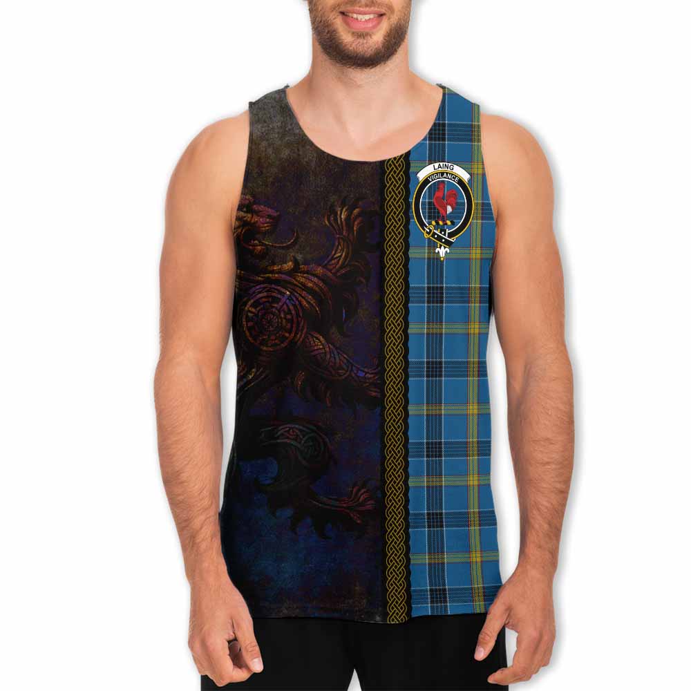 Tartan Vibes Clothing Laing Tartan Family Crest Men's Tank Top Alba Gu Brath Be Brave Lion Ancient Style