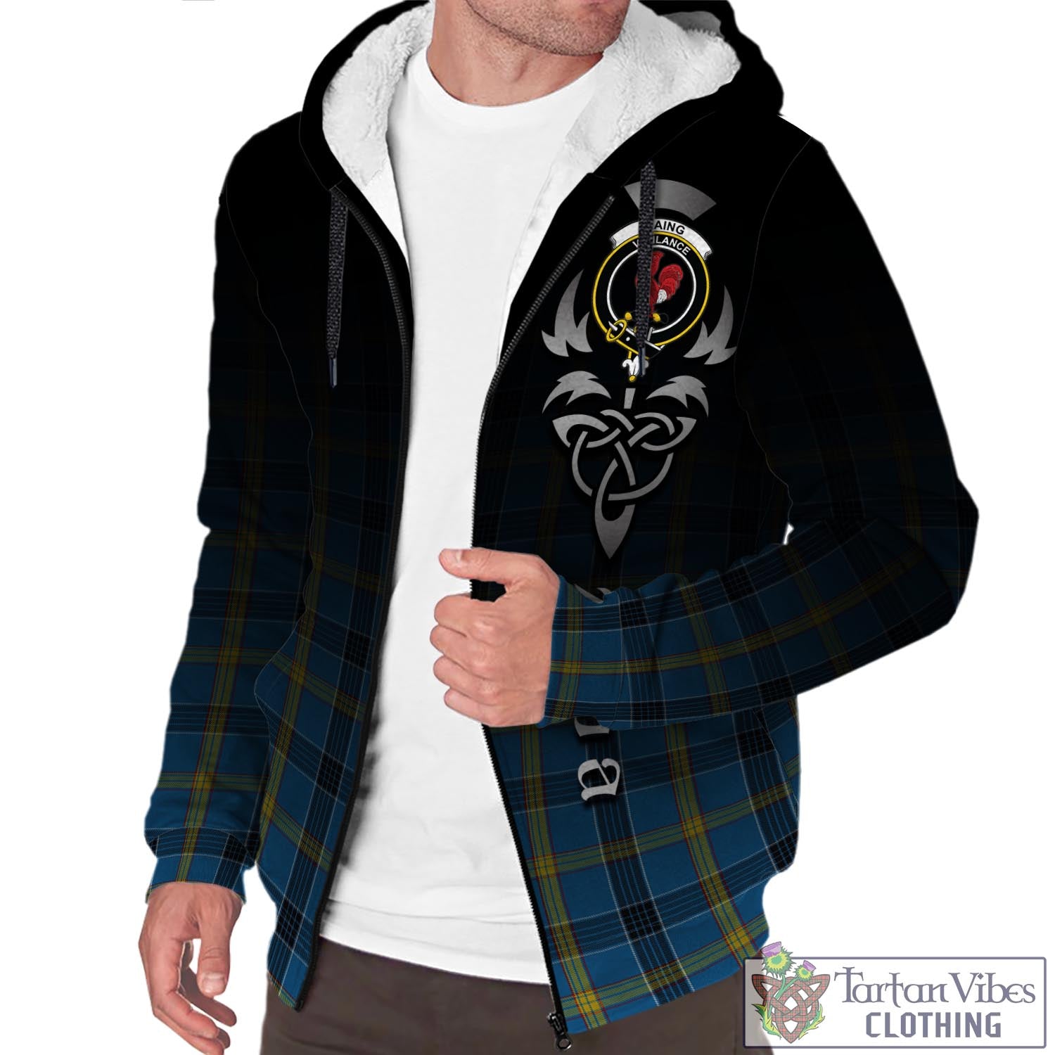 Tartan Vibes Clothing Laing Tartan Sherpa Hoodie Featuring Alba Gu Brath Family Crest Celtic Inspired