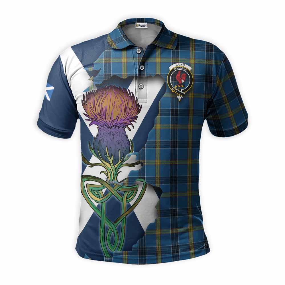 Tartan Vibes Clothing Laing Tartan Family Crest Polo Shirt Scottish Thistle Celtic Inspired