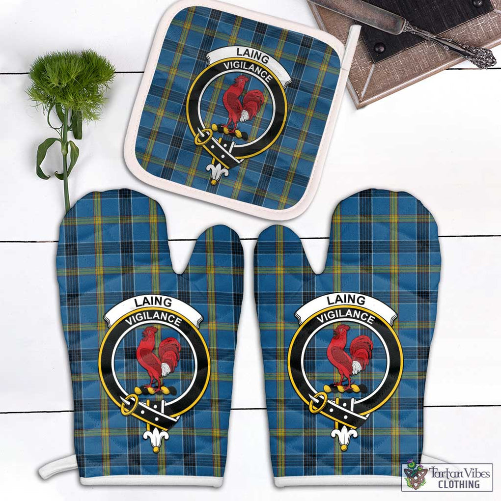 Laing Tartan Combo Oven Mitt & Pot-Holder with Family Crest Combo 1 Oven Mitt & 1 Pot-Holder White - Tartan Vibes Clothing