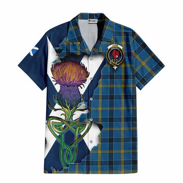 Laing Tartan Family Crest Hawaiian Shirt Scottish Thistle Celtic Inspired