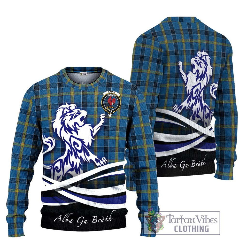 Laing Tartan Knitted Sweater with Alba Gu Brath Regal Lion Emblem Unisex - Tartanvibesclothing Shop