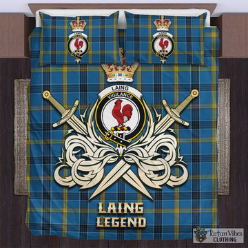 Laing Tartan Bedding Set with Clan Crest and the Golden Sword of Courageous Legacy