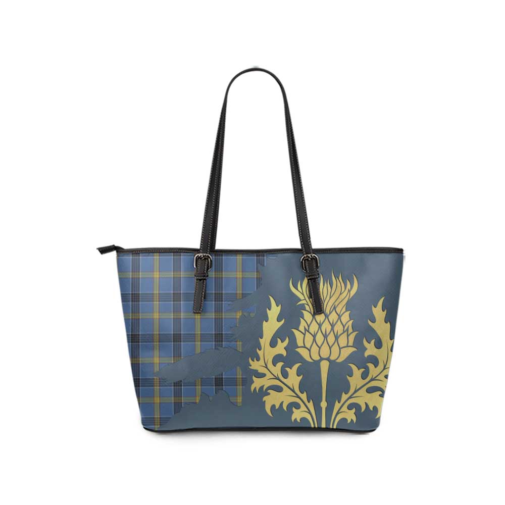 Tartan Vibes Clothing Laing Tartan Leather Tote Bag Gold Thistle Style