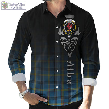 Laing Tartan Long Sleeve Button Up Featuring Alba Gu Brath Family Crest Celtic Inspired