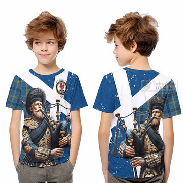 Laing Tartan Kid T-Shirt with Family Crest Scottish Bagpiper Vibes