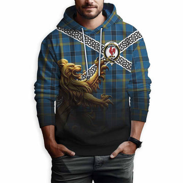 Laing Crest Tartan Hoodie with Golden Lion Emblem Celtic Style