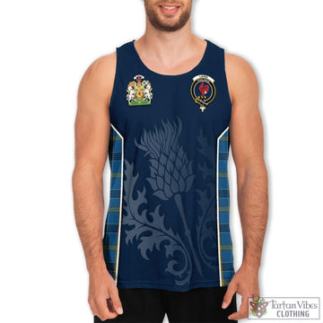 Tartan Vibes Clothing Laing Tartan Men's Tanks Top with Family Crest and Scottish Thistle Vibes Sport Style