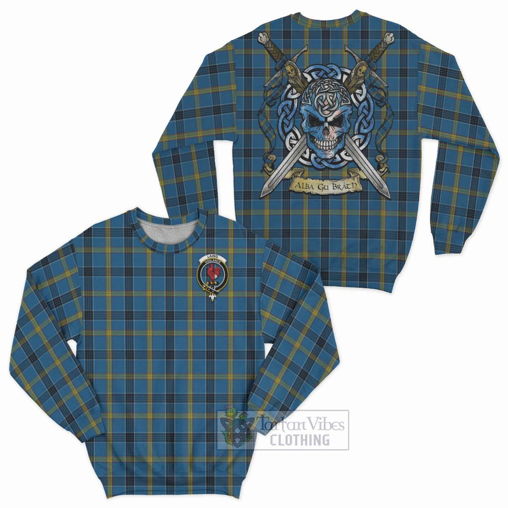 Tartan Vibes Clothing Laing Tartan Sweatshirt with Family Crest Celtic Skull Style