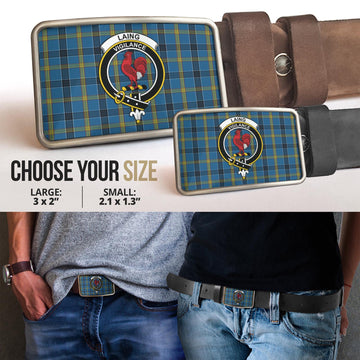 Laing Tartan Belt Buckles with Family Crest