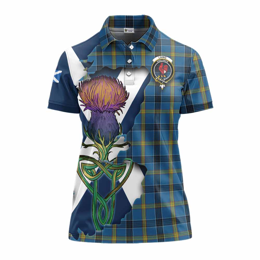 Tartan Vibes Clothing Laing Tartan Family Crest Women's Polo Shirt Scottish Thistle Celtic Inspired