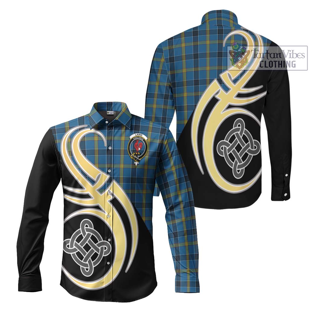 Laing Tartan Long Sleeve Button Shirt with Family Crest and Celtic Symbol Style Men's Shirt S - Tartan Vibes Clothing