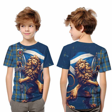 Laing Tartan Family Crest Kid T-Shirt with Scottish Majestic Lion