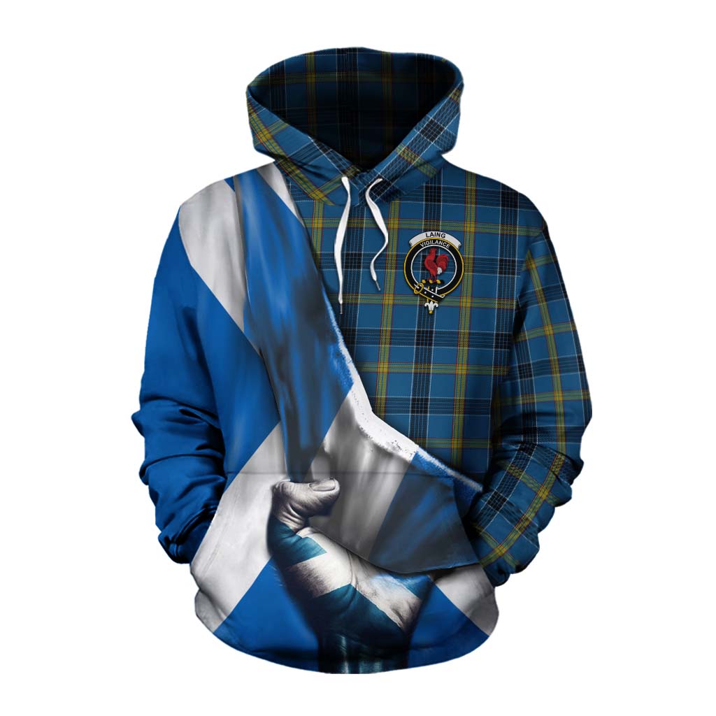 Tartan Vibes Clothing Laing Tartan Cotton Hoodie with Family Crest Scotland Patriotic Style