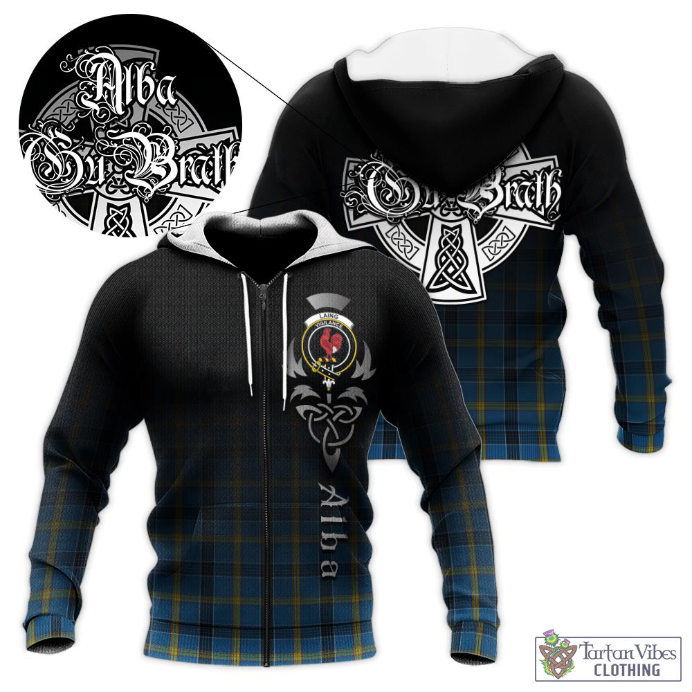 Tartan Vibes Clothing Laing Tartan Knitted Hoodie Featuring Alba Gu Brath Family Crest Celtic Inspired