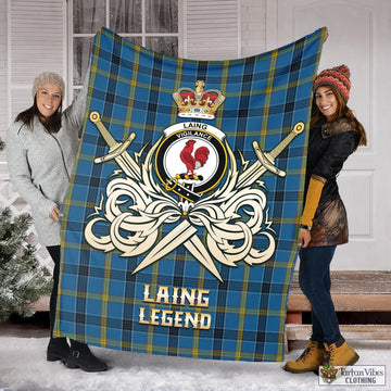 Laing Tartan Blanket with Clan Crest and the Golden Sword of Courageous Legacy