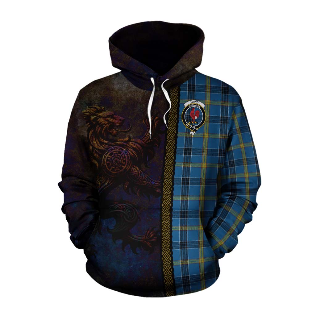 Tartan Vibes Clothing Laing Tartan Family Crest Cotton Hoodie Alba Gu Brath Be Brave Lion Ancient Style