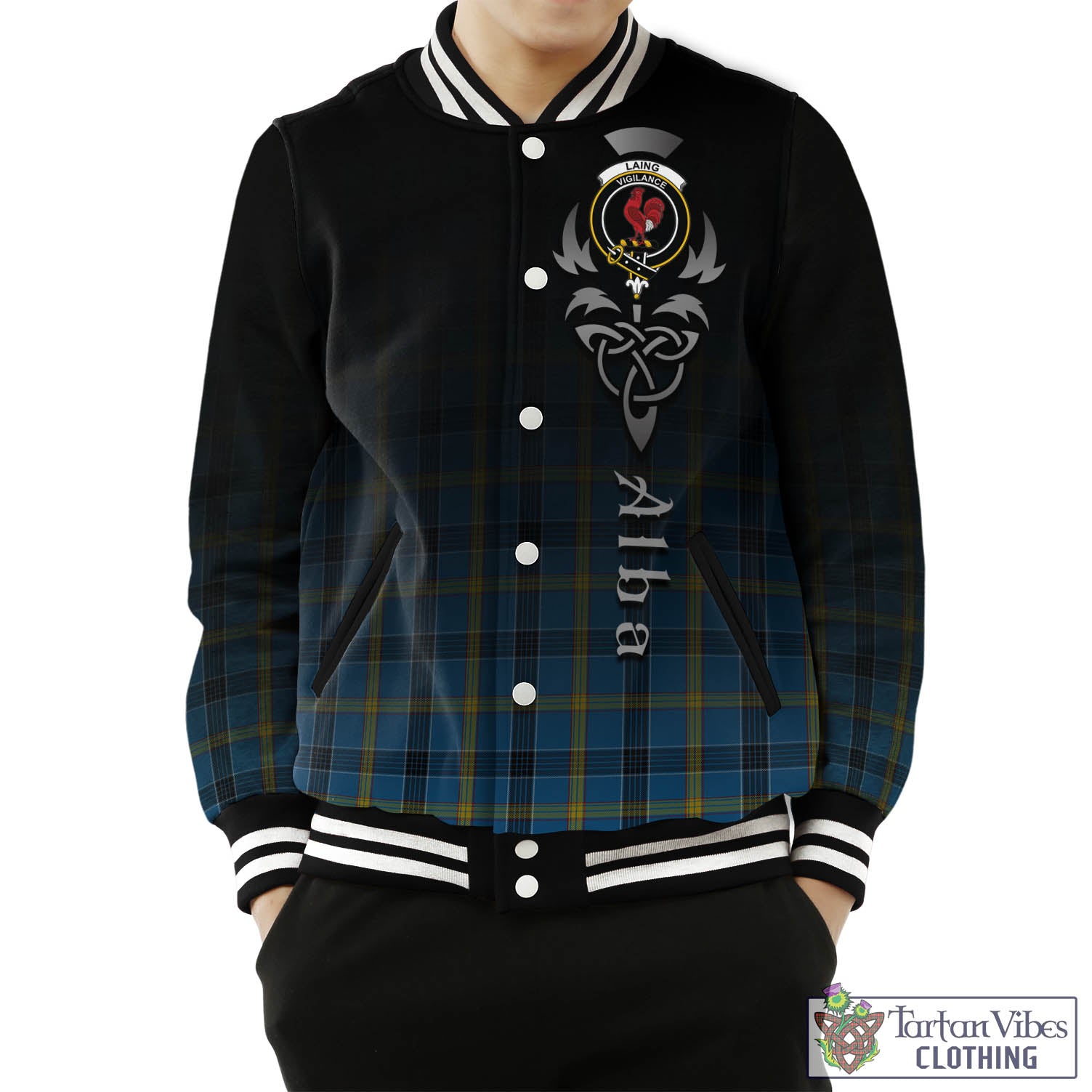 Tartan Vibes Clothing Laing Tartan Baseball Jacket Featuring Alba Gu Brath Family Crest Celtic Inspired