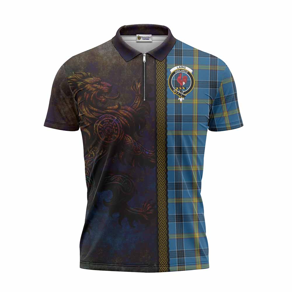 Tartan Vibes Clothing Laing Tartan Family Crest Zipper Polo Shirt Alba Gu Brath Be Brave Lion Ancient Style