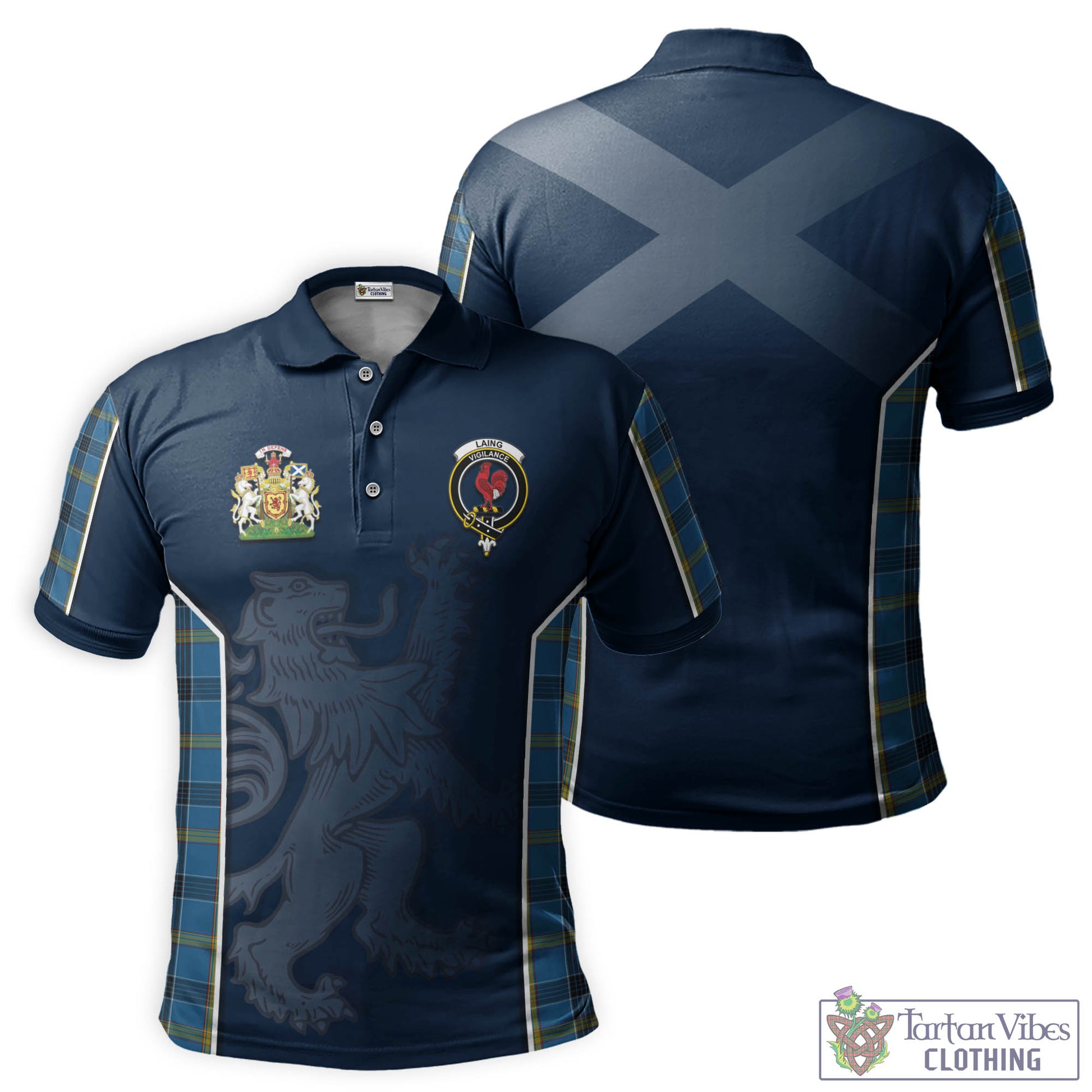 Tartan Vibes Clothing Laing Tartan Men's Polo Shirt with Family Crest and Lion Rampant Vibes Sport Style