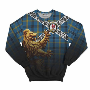 Laing Crest Tartan Sweatshirt with Golden Lion Emblem Celtic Style
