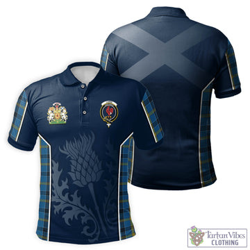 Laing Tartan Men's Polo Shirt with Family Crest and Scottish Thistle Vibes Sport Style